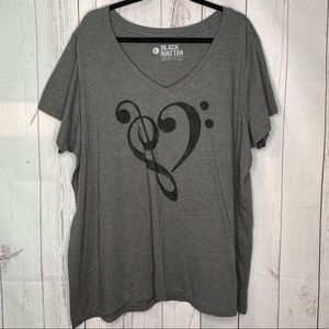 Black Matter Gray V-Neck Music Heart Graphic Tee - Women